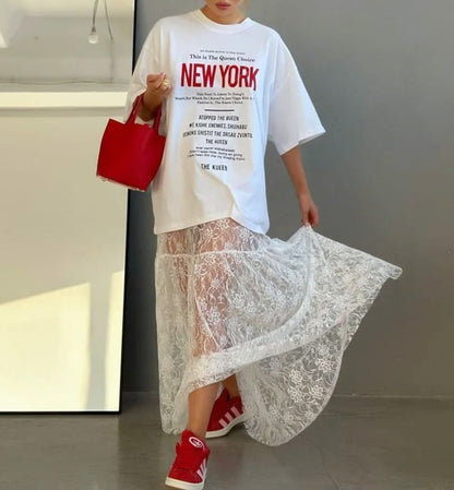 See-Through Lace Maxi Skirt with High Waist