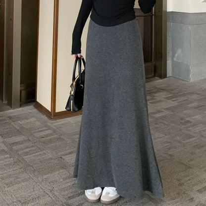 Long A-Line Skirt with High Rise and Plain Fabric