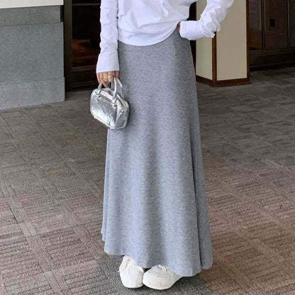 Long A-Line Skirt with High Rise and Plain Fabric