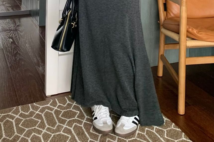 Long A-Line Skirt with High Rise and Plain Fabric
