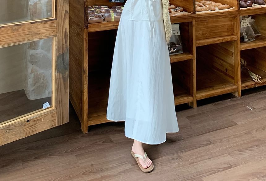 Lace Trim Top and Maxi Skirt Set with V-Neck