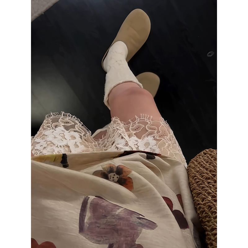 Fringed Lace Mini Skirt with High Rise