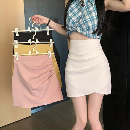 Ruched Mini A-Line Skirt with High Waistband