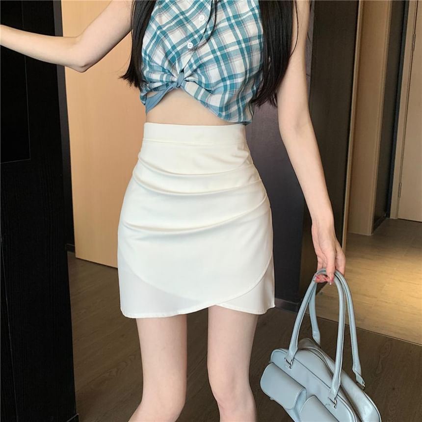 Ruched Mini A-Line Skirt with High Waistband
