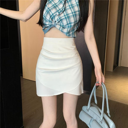 Ruched Mini A-Line Skirt with High Waistband