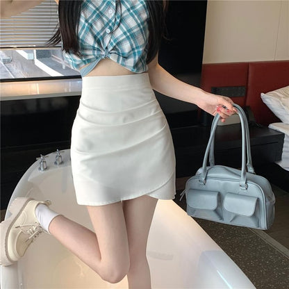 Ruched Mini A-Line Skirt with High Waistband