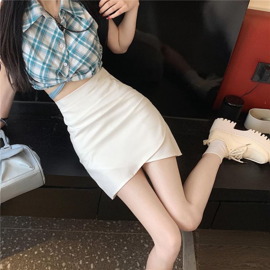 Ruched Mini A-Line Skirt with High Waistband