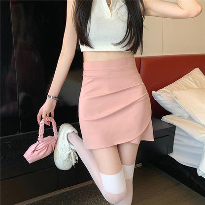Ruched Mini A-Line Skirt with High Waistband
