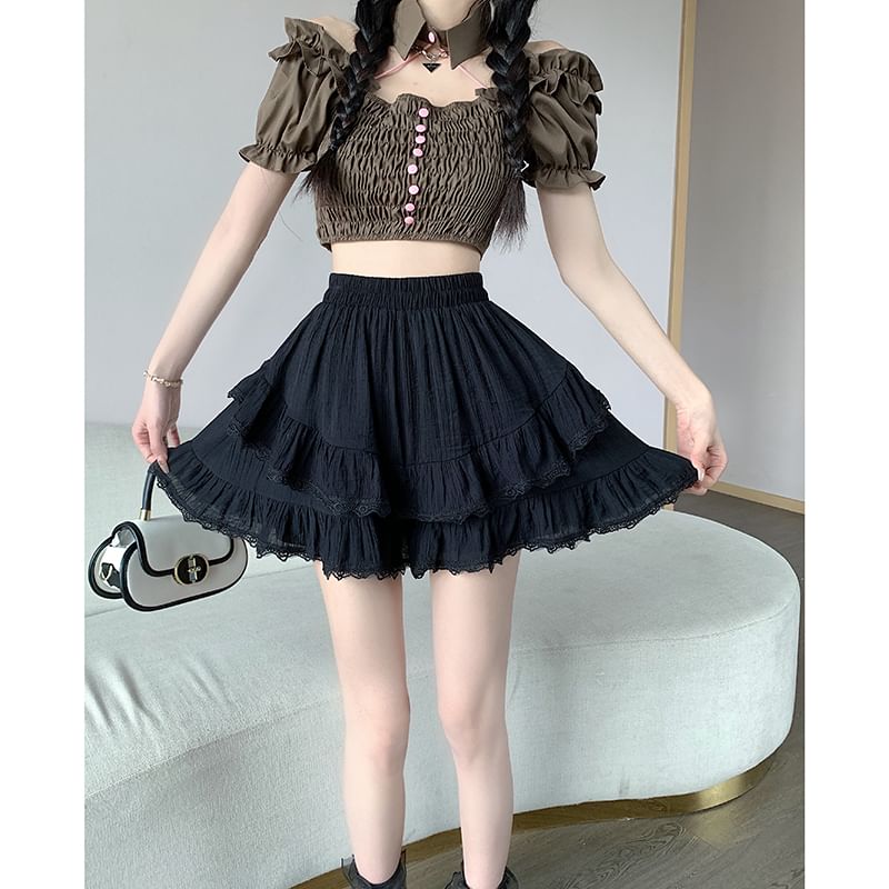 Tiered Lace Mini Skirt with High Rise