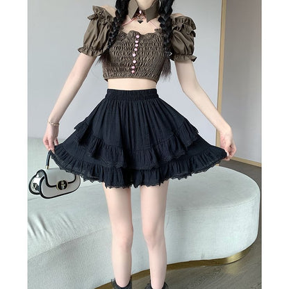 Tiered Lace Mini Skirt with High Rise