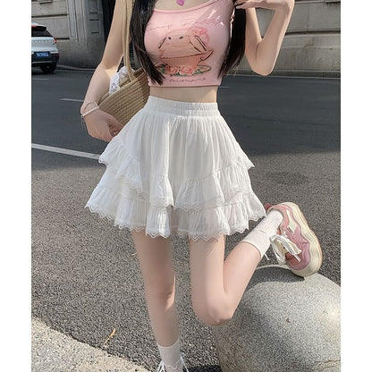 Tiered Lace Mini Skirt with High Rise