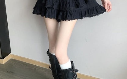 Tiered Lace Mini Skirt with High Rise