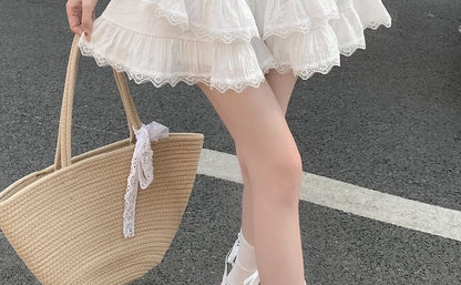 Tiered Lace Mini Skirt with High Rise