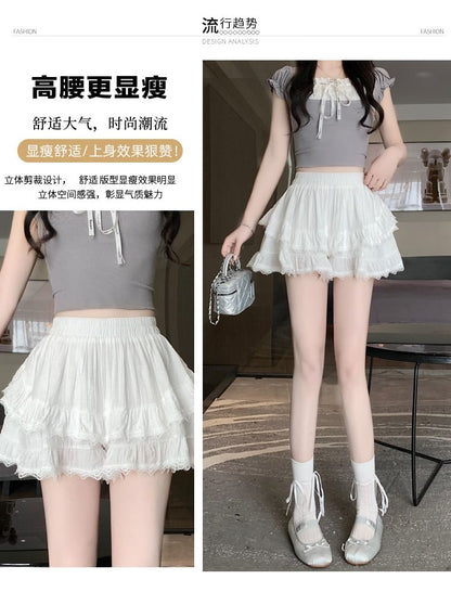 High-Waist Lace-Trimmed Mini Skirt