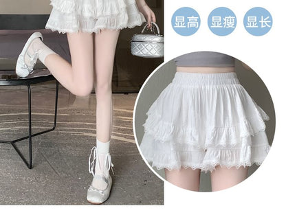 High-Waist Lace-Trimmed Mini Skirt