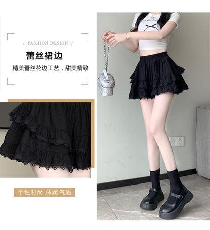 High-Waist Lace-Trimmed Mini Skirt