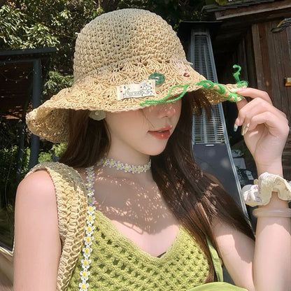 Contrast Stitching Straw Sun Hat