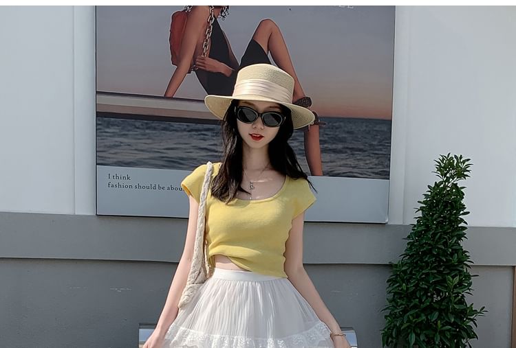 Tiered Maxi Skirt with Lace Trim and Elastic Waist