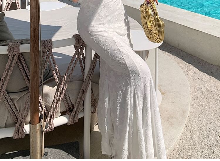 Spaghetti Strap Jacquard Open Back Maxi Mermaid Dress