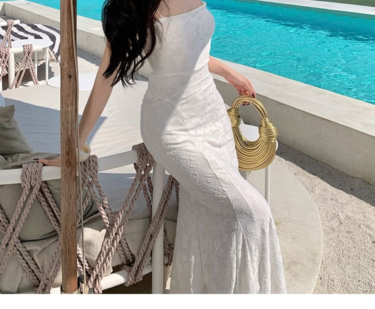 Spaghetti Strap Jacquard Open Back Maxi Mermaid Dress