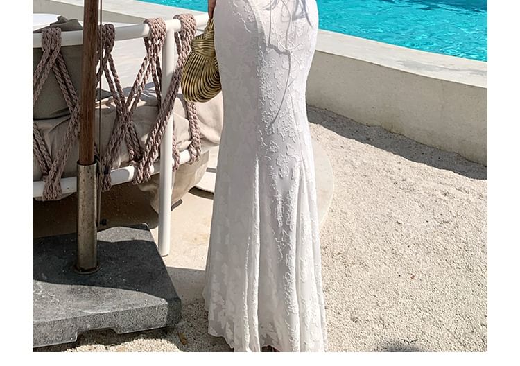 Spaghetti Strap Jacquard Open Back Maxi Mermaid Dress