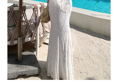Spaghetti Strap Jacquard Open Back Maxi Mermaid Dress