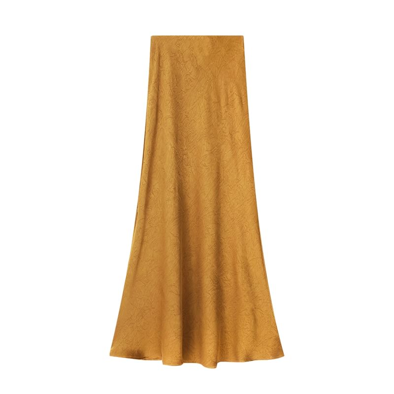 Midi A-Line Skirt with Slit and High Waistband