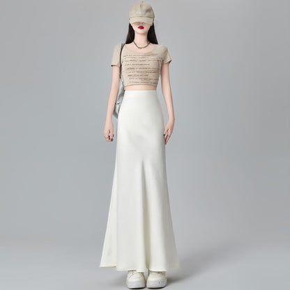 Midi A-Line Skirt with Slit and High Waistband
