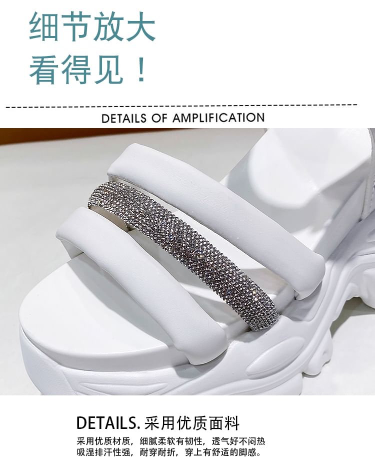 Rhinestone Strappy Platform Chunky Heel Sandals