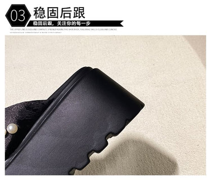 Patterned Knot Faux Pearl Platform Slide Sandals