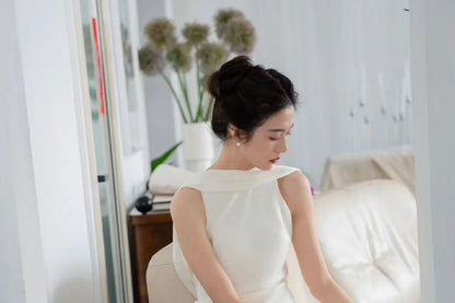 Sleeveless Scarf Neck Plain Satin Maxi Trumpet Wedding Dress