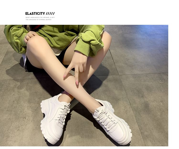 Platform Lace-Up Plain Faux Leather Sneakers