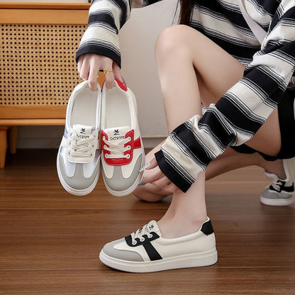 Color Block Lace-Up Faux Leather Sneakers