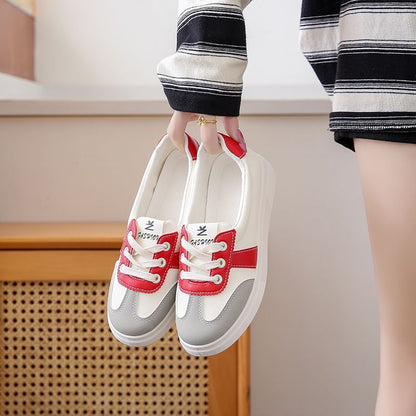 Color Block Lace-Up Faux Leather Sneakers