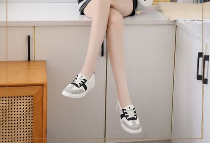 Color Block Lace-Up Faux Leather Sneakers