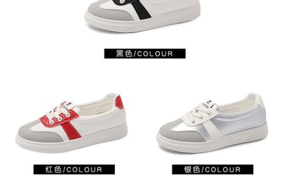 Color Block Lace-Up Faux Leather Sneakers