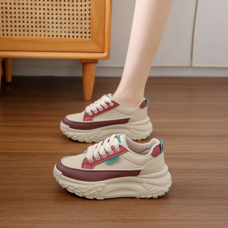 Platform Lace-Up Faux Leather Sneakers