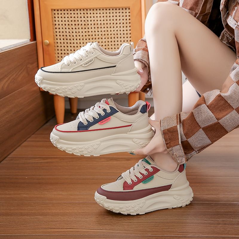 Platform Lace-Up Faux Leather Sneakers