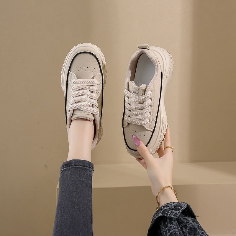 Platform Lace-Up Faux Leather Sneakers