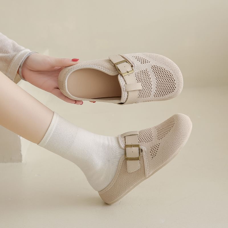 Plain Perforated Buckled Mules