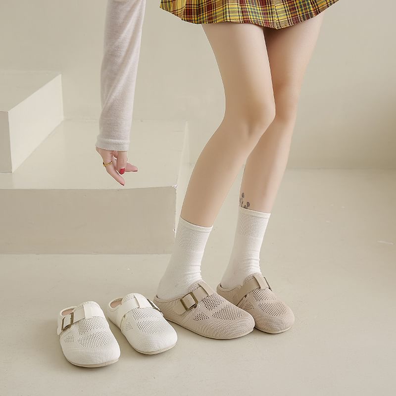 Plain Perforated Buckled Mules