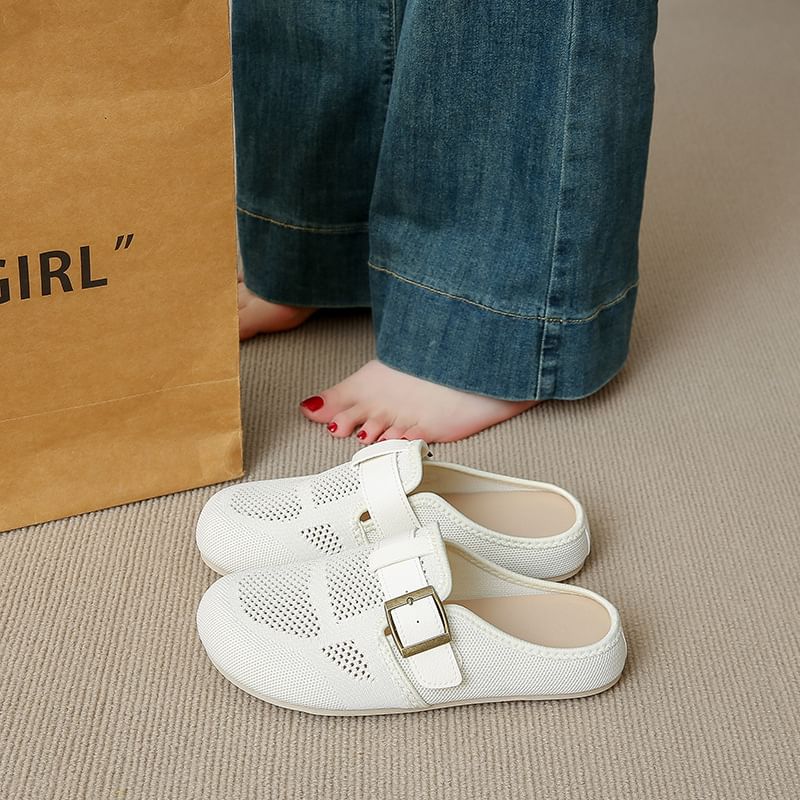 Plain Perforated Buckled Mules