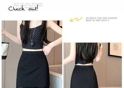 High-Waist Solid Mesh Panel Midi Flared Skirt