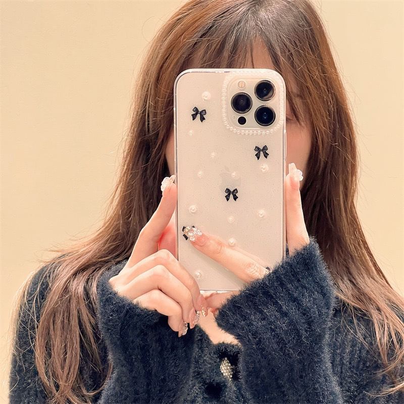 Faux Pearl Bow iPhone Case