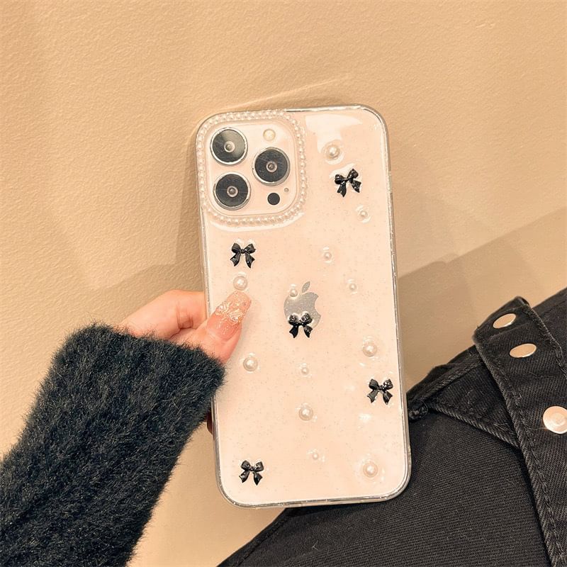 Faux Pearl Bow iPhone Case