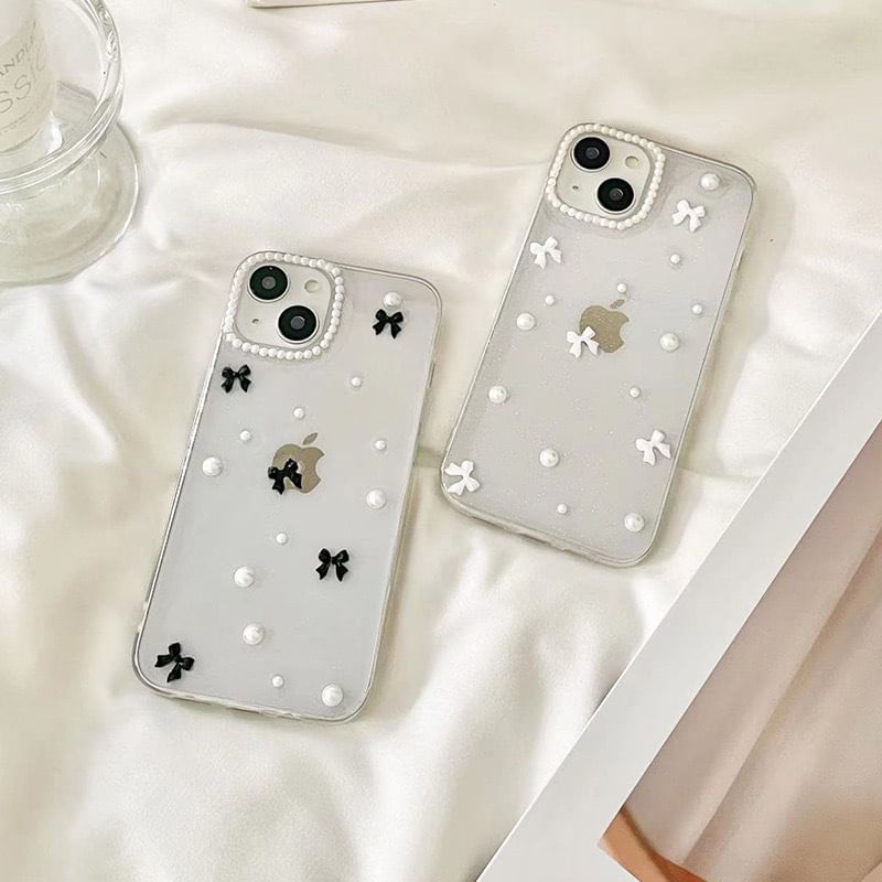 Faux Pearl Bow iPhone Case