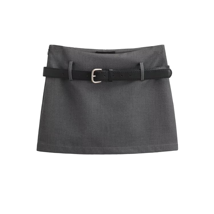 Mid-Waist Solid Short Pencil Skirt with Belt