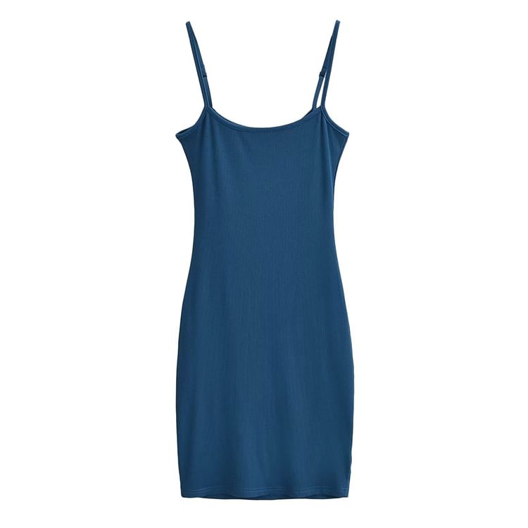 Spaghetti Strap Scoop Neck Plain Mini Bodycon Dress