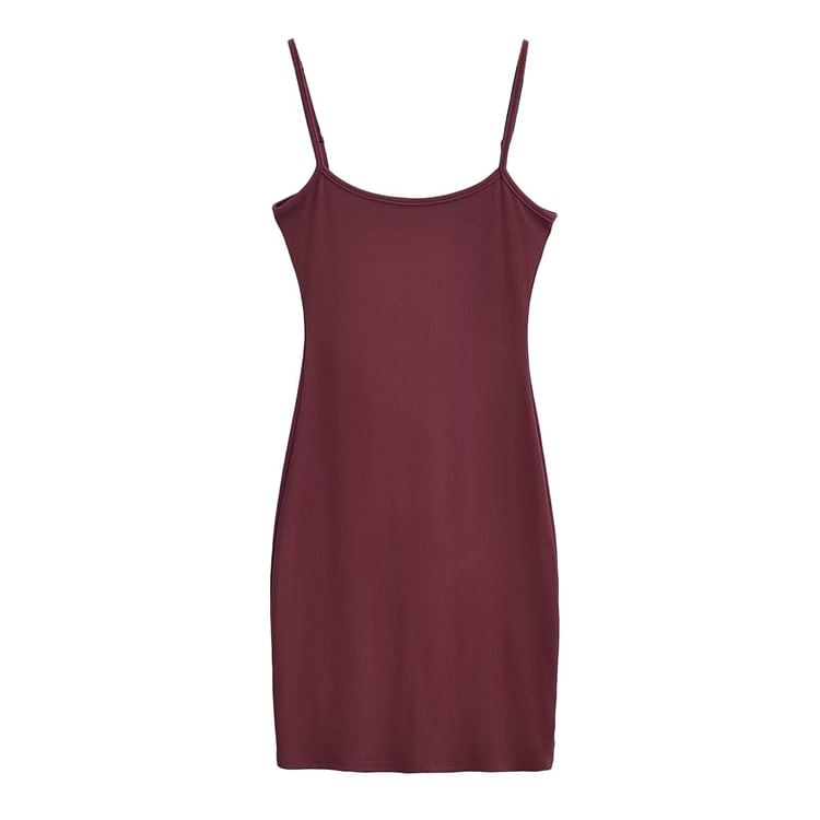 Spaghetti Strap Scoop Neck Plain Mini Bodycon Dress