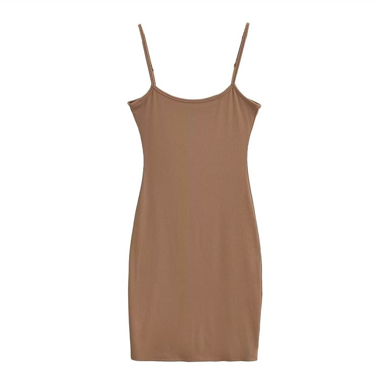 Spaghetti Strap Scoop Neck Plain Mini Bodycon Dress